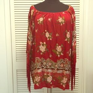 Tassels N Lace — Red flower top with tassels